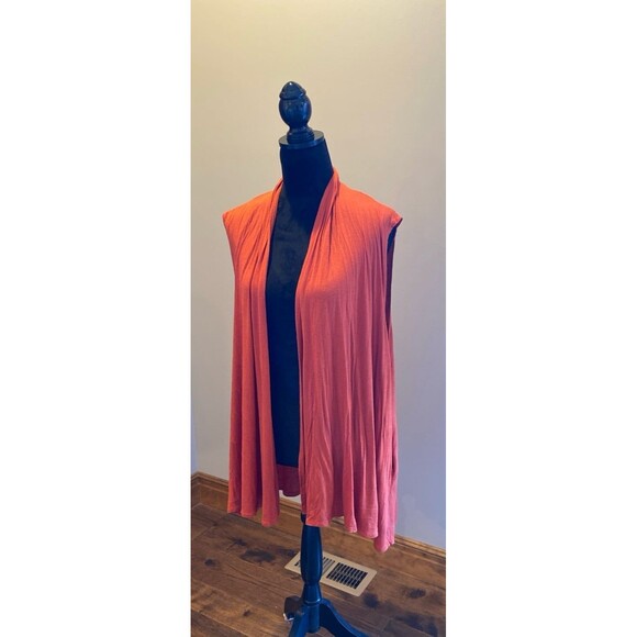 Supernova  Shrug Vest Sz XL with Pockets! Dark Orange Sleeveless Stretchy Flowy - Picture 2 of 11
